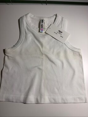 Kids White Ribbed Tank Top